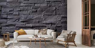 Stone Wall Charcoal Grey Wall Mural