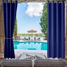 Pro Space 50 In X 84 In Outdoor Curtains For Patio Waterproof Porch Privacy D On Top And Bottom Curtain Navy 1 Panel Dark Blue