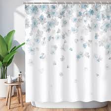 Fl Shower Curtain Blue And Gray