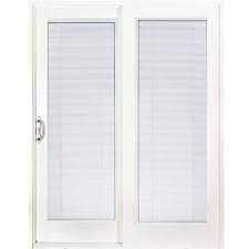 60 In X 80 In Smooth White Left Hand Composite Dp50 Sliding Patio Door With Low E Built In Blinds