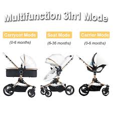 Aulon Baby Stroller 3 In 1 Pu Leather Pram Baby Carriage With Car Seat Brown 3pcs Ship To Us Delivery In 3 7 Days