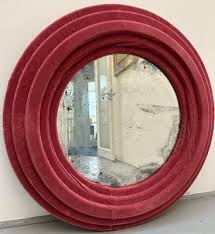 Glass Round Pink Velvet Framed Wall