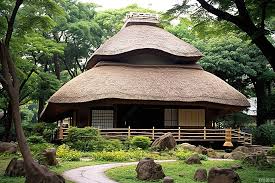 A Thatched Roof Japanese House In The