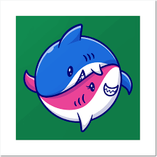 Cute Couple Shark Cartoon Vector Icon