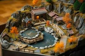 Diorama Of Japanese Garden Hot Spring