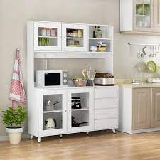 Fufu Gaga Glass Doors Large Pantry Kitchen Cabinet Buffet With 4 Drawers Hooks Open Shelves 74 8 In H X 63 In W X 15 7 In D