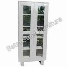 Grey Metal 5 Shelves Glass Door Steel