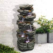 40 In Tall Outdoor 5 Tier Water Fountain With Led Lights