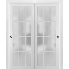 Sartodoors Sliding Closet Frosted Glass 12 Lites Bypass Doors 64 X 84 Inches White