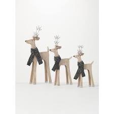 Wood Deer Figurine Set Of 3