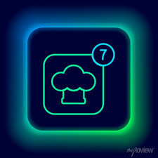 Glowing Neon Line Chef Hat Icon