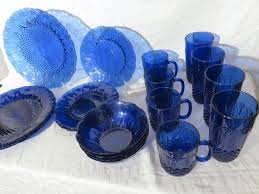 French Cobalt Blue Glass Dinnerware Set