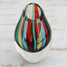 Striped Murano Style Art Glass Vase 6