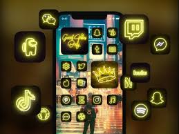 500 Ios Gold Neon App Icon Pack Yellow