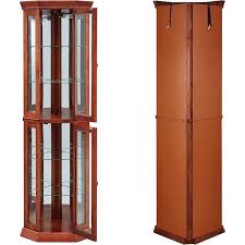 Cherry 5 Tier Lit Corner Curio Cabinet With Adjustable Tempered Glass Shelves And Mirrored Back