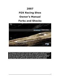 2007 Fox Racing Shox Owner S Manual