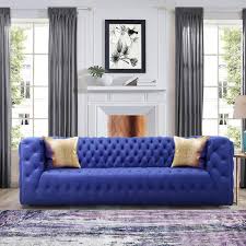 Pasargad Home Vicenza Collection Velvet Tufted Sofa Blue