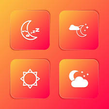 Set Moon Icon Cloud With Moon And
