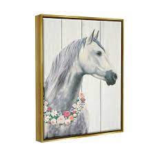 Spirit Stallion Horse With Flower Wreath Canvas Wall Art By James Wiens Stupell Industries Frame Color Gold Framed Size 31 H X 25 W X 1 7 D