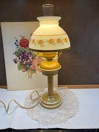 Metal Tole Lamp Milk Glass Shade Yellow