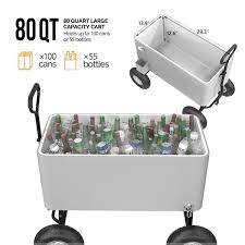 80 Qt Wagon Rolling Cooler Ice Chest With Long Handle And Big Wheels Portable Patio Party Bar Cold Drink Beverage