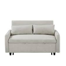 Loveseat 55 1 In Beige Microfiber Twin Size Sleep Sofa Bed Adjustable Backrest Storage Pockets And 2 Soft Pillows