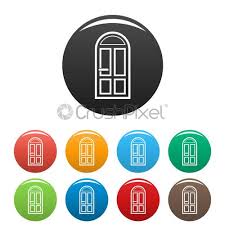 House Door Icons Set Color Stock