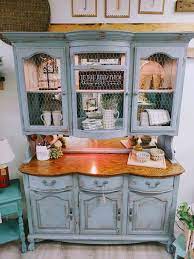 Oak Hutch Cabinet In Shutter Gray