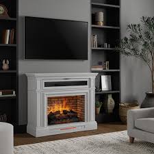 Home Decorators Collection Pinery 47 125 In Freestanding Electric Fireplace Tv Stand In Light Gray