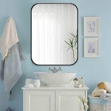 24 In W X 32 In H Rounded Corner Rectangular Framed For Wall Decorative Bathroom Vanity Mirror In Black