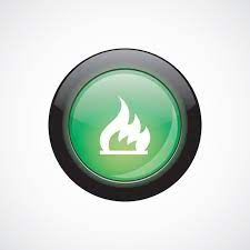Fire Glass Sign Icon Green Shiny On