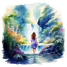 Waterfall In Nature Watercolor Paint