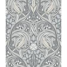 Argos Grey Linen Bird Scroll Wallpaper Et12210