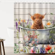 Highland Cow In Bathtub Shower Curtain