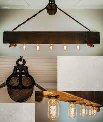 rustic wood beam chandelier with edison