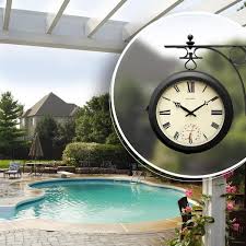 Acurite 9 In Indoor Outdoor Double Sided Hanging Clock With 360 Spin Functionality Iron Metal Frame And Thermometer