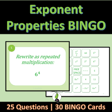 Exponent Rules Bingo Task Cards Algebra