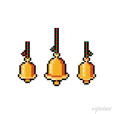 Pixel Art Gold Bell Icon Set Wall