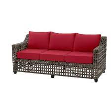 Briar Ridge Brown Wicker Outdoor Patio Sofa With Cushionguard Chili Red Cushions