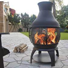 45 In Outdoor Fireplace Wooden Black Fire Pit Chimenea