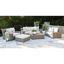 Canopy Oakley 5 Piece Resin Wicker Patio Deep Seating Set With Sunbrella Canvas Flax Cushions
