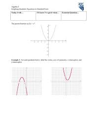 Algebra 2 Graphing Quadratic Equations