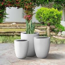 White Concrete Round Flower Pot