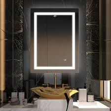 24 In W X 32 In H Rectangular Frameless Led Light And Anti Fog Wall Bathroom Vanity Mirror In Matte White
