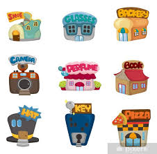 Poster Cartoon House Icons
