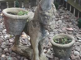 Stone Donkey With Planters In