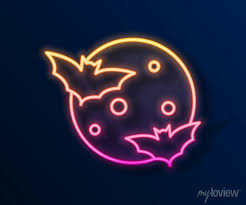 Glowing Neon Line Moon And Stars Icon