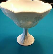 Vintage Milk Glass Pedestal Fruit Bowl