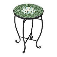 14 In Round Side End Table Plant Stand Mosaic Accent Black Metal Frame Table Green Garden