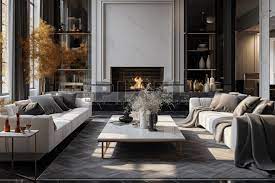 Room With White Couches And A Fireplace